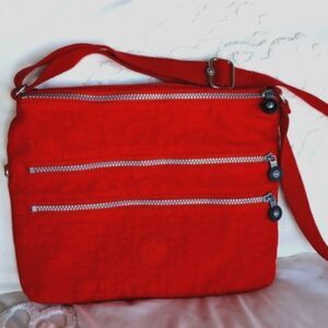 Kipling Alvar♥️Red Rouge Large Nylon Crossbody Travel Bag